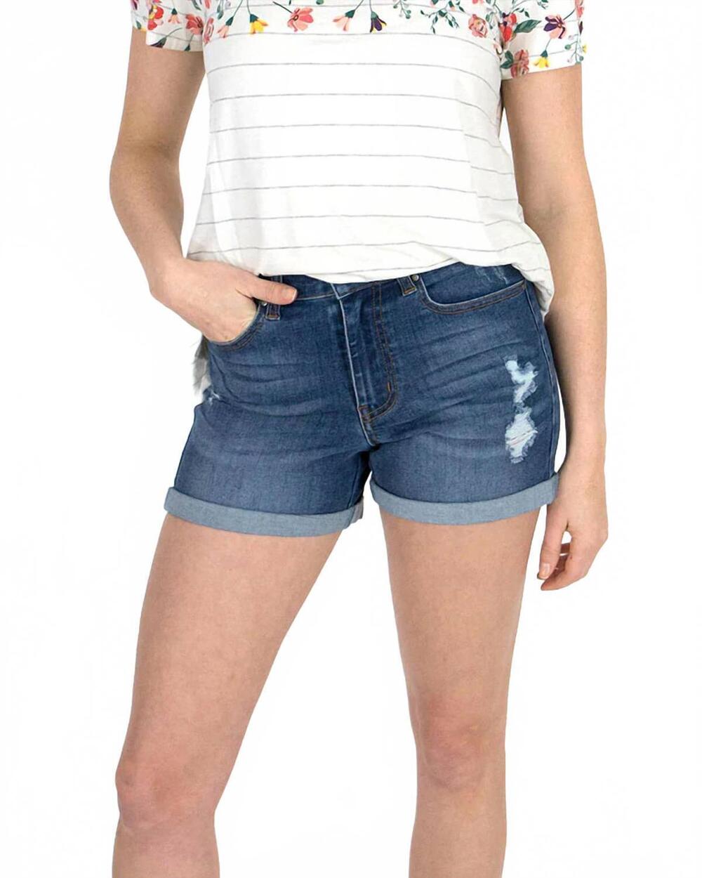 NEW GRACE AND LACE distressed super stretch shorts in mid-wash